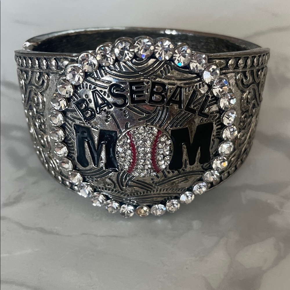 Softball Mom Cuff  Bracelet -Jewelry Super Glitzy Bling  silvertone & Sparkly